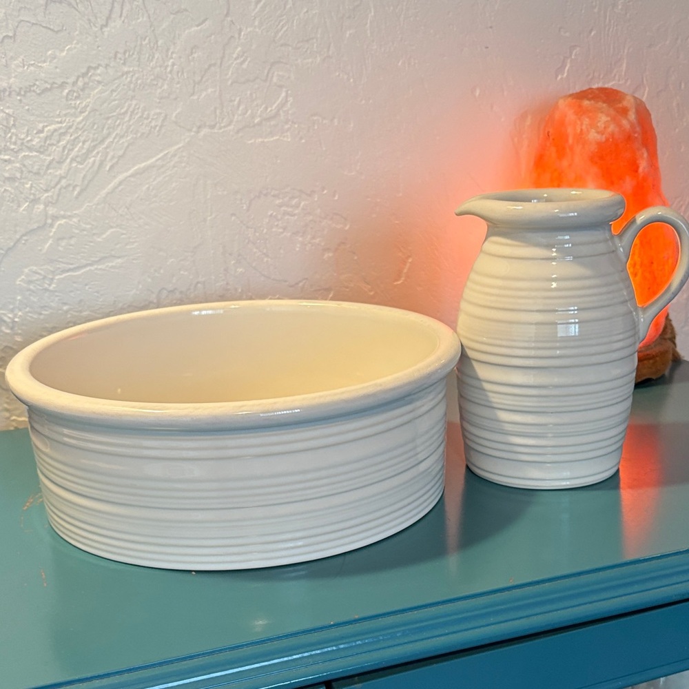 Crate&Barrel White Ceramic Bowl and Pitcher Set